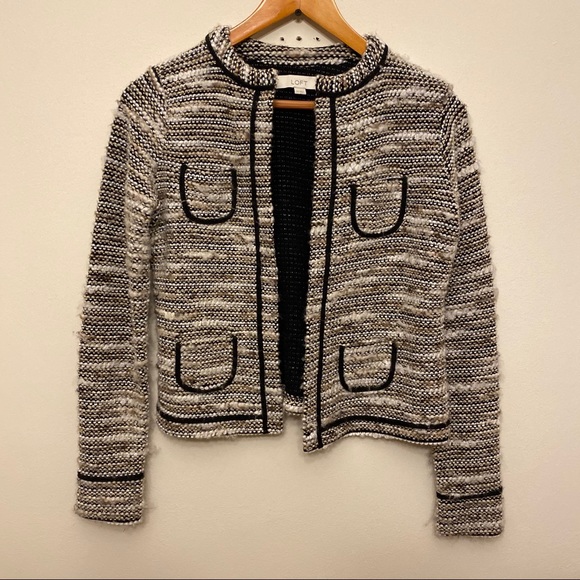 Loft Tipped Tweed Metallic Open Blazer Pocket XS - Picture 6 of 9